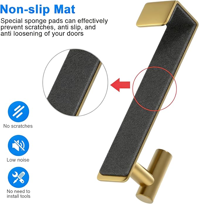 PMMASTO 7.5 Inch Over The Door Hooks, Gold- 2 Pack, T Shape | Stainless Steel Door Hooks Organize Coats Towels Robes in Bathrooms Bedrooms Closets