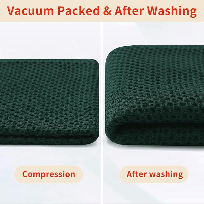 Homaxy 100% Cotton Waffle Weave Kitchen Dish Towels 18-Pack, Blackish Green | 13 x 28 Inches, Ultra Soft Absorbent Dish Towels, Quick Drying Cleaning Towels