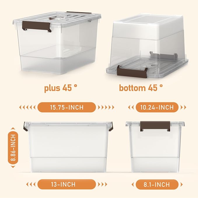 17 Qt Clear Stackable Storage Bins with Lids, Locking Latch Plastic Organizer Containers, Space-Saving Nestable Tote Boxes for Closet Pantry Laundry Room Garage, 4-Pack