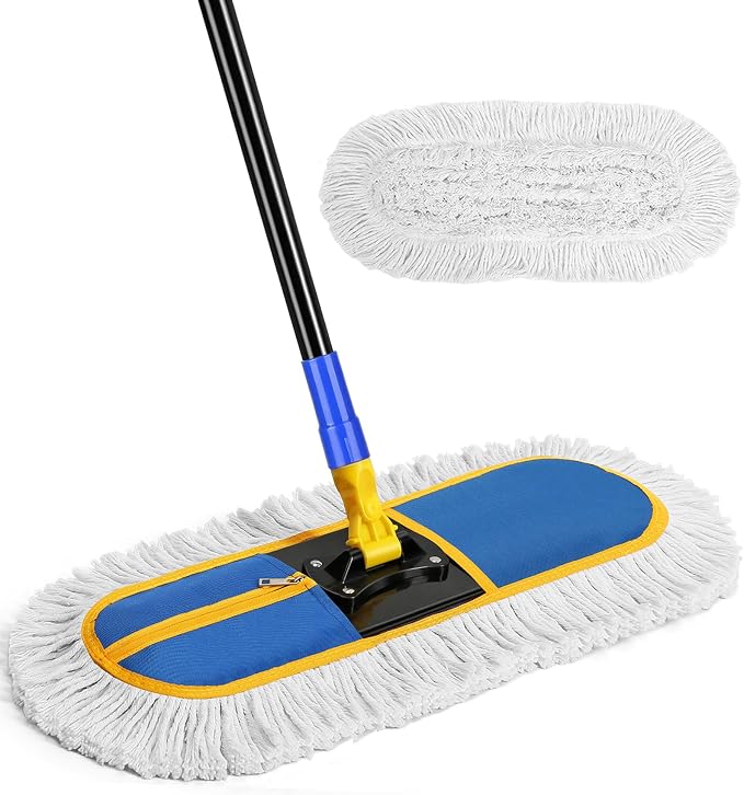 SOBONNE Dust Mop for Hardwood Floors Cleaning,Wet Dry Dust Broom | 56" Iron Long Handle Floor Duster| Washable Cotton Mop Pad for Home, Kitchen,Wood,Tile,Laminate,Vinyl Floors Mopping