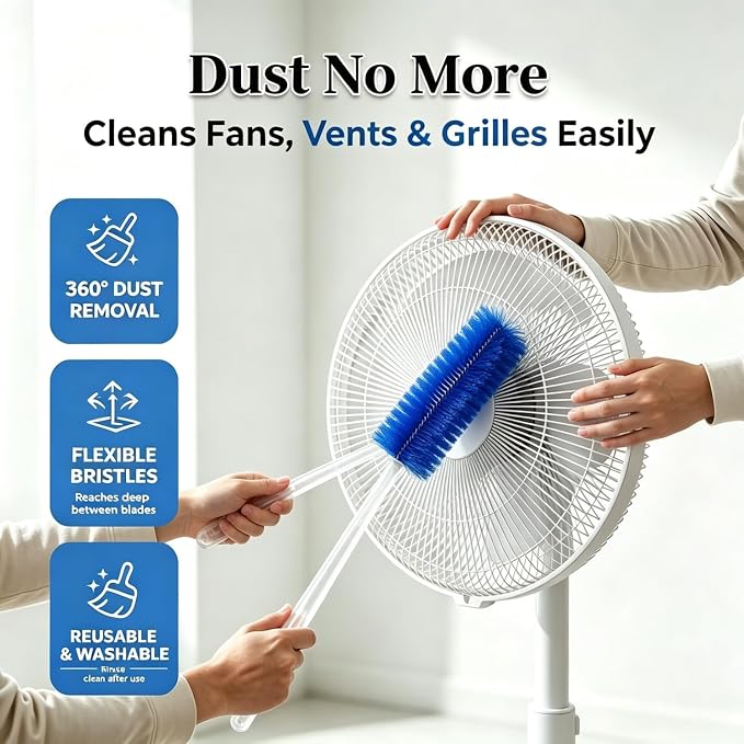 Bendable Microfiber Fan Cleaner Brush, Reusable Cobweb Duster, Washable Dust Remover for Electric Fan, Air Vents, Blinds, Curtains, Ceiling & Car Household Dust Cleaning Tool (2PCS)