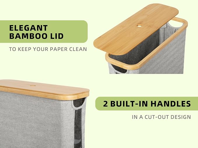 StorageWorks Toilet Paper Storage Basket with Bamboo Lid & Window | See Rolls at a Glance with Clear Window, Holds 12 Regular or 9 Mega Rolls for Bathroom Toilet Paper Storage, Grey