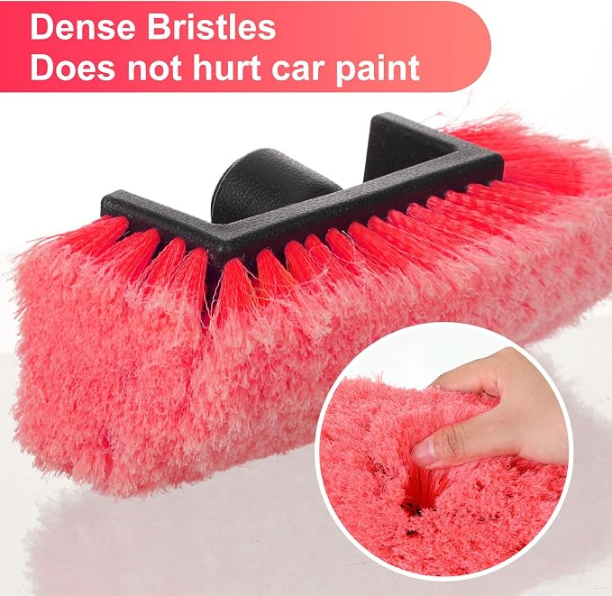 Tanlade 2 Pcs Car Wash Brush Heads Soft Bristle Flow Thru,10 Inch,Red | Replacement Heads for Exterior Cleaning, Compatible with Auto Truck RV Boat Camper, Gentle Bristles Protect Paint Finish