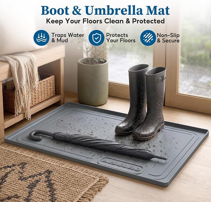 Aisslro Waterproof Under Sink Mat 25"x19", Silicone Mat, Dark Gray | BPA-Free Shelf Liner, Raised Edge Traps Spills & Leaks, Bathroom, Kitchen Cabinet, for Boots, Pets, Home Essentials Organizer