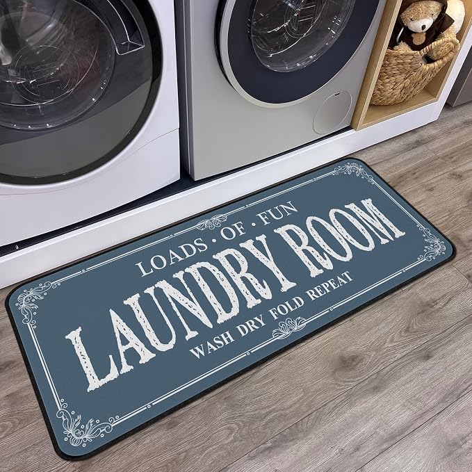 ROMAMIGO Laundry Room Rug Runner Non Slip Laundry Mats Mudroom Runner Farmhouse Kitchen Floor Mat Bathroom Laundry Room Decor Accessories(Blue, 20 X 47 inch)