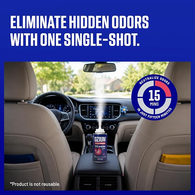 Ozium 2 Oz. Single-Shot Odor Eliminator, Single Shot Total Air Refresh | Anywhere Odor Eliminator, Car Air Freshener, Wild Cherry, 4 Pack