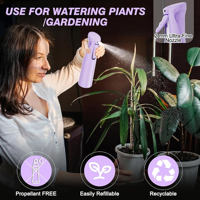 IMPORX Continuous Spray Bottle for Hair 2 Pack (10.1oz/300ml) Purple | Empty Plastic Ultra Fine Mist Misting Water Mister Spray Bottles for Cleaning Hairstyling Barber Curly Hair Garden Plants