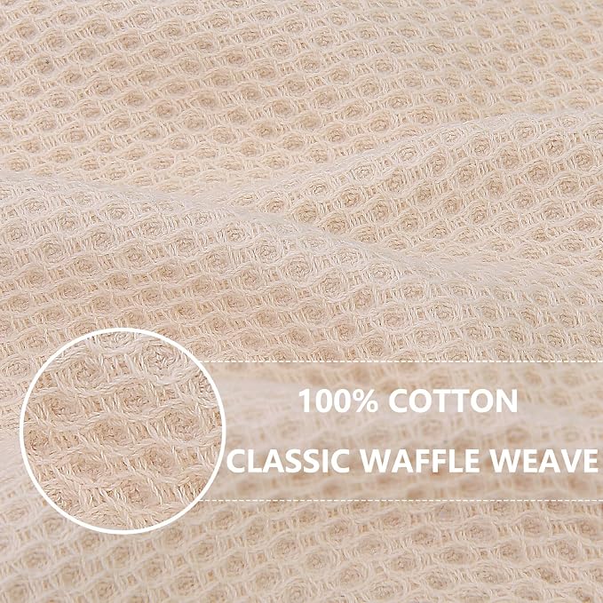 Homaxy 100% Cotton Waffle Weave Kitchen Dish Cloths 12-Pack, Beige | 12 x 12 Inches, Ultra Soft Absorbent Dish Towels, Quick Drying Dish Rags with Hanging Loop