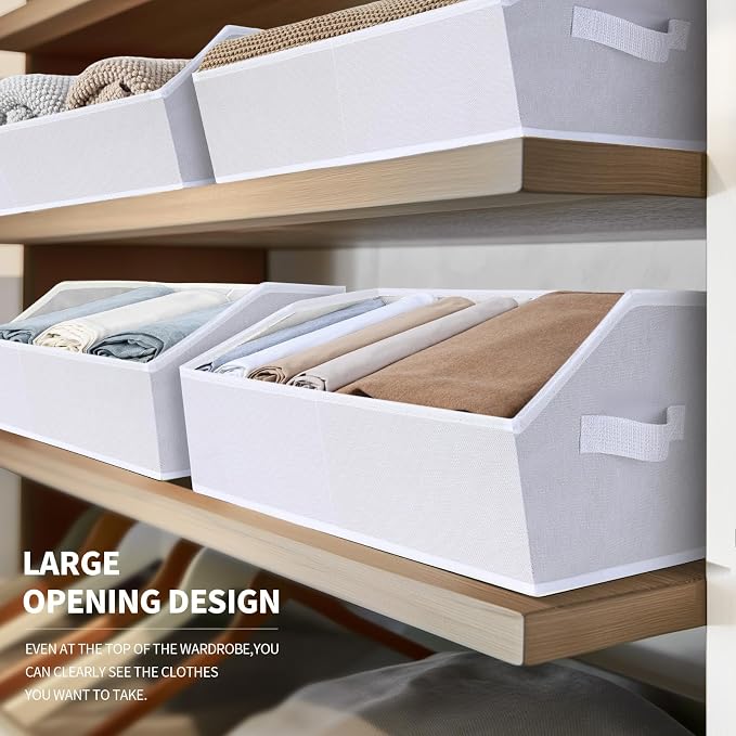 Closet Baskets for Shelves Trapezoid - Decorative Storage Baskets with Handle, Closet Bins for Organization, Shelf Storage Bins for Clothes, Books, Home, Office, 3 pack, White