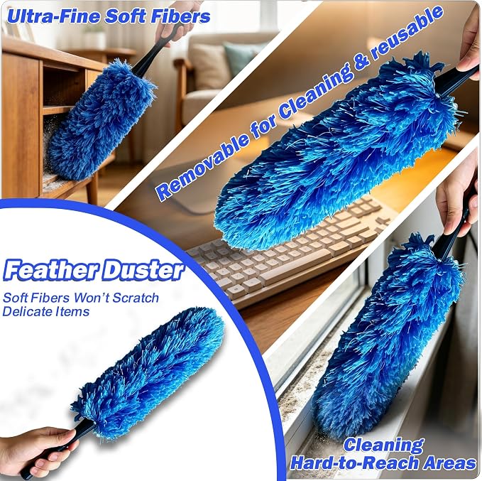 26FT Reach Duster Kits, Window Cleaning kit with 5-20FT Telescoping Extension Pole, Cobweb Duster, Washable Fan Duster for Ceiling, Window Squeegee for Glass and Microfiber Feather Duster