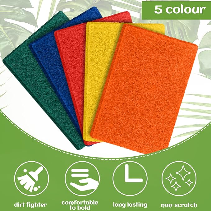 Hoolerry 100 Pcs Non Scratch Scouring Pads for Kitchen Dish,Multicolor | Reusable Anti Grease Scrubbers, for Pan Metal Grills Cookware, Household Cleaning Dishwashing, 4.3 x 3 x 0.3 Inch Size