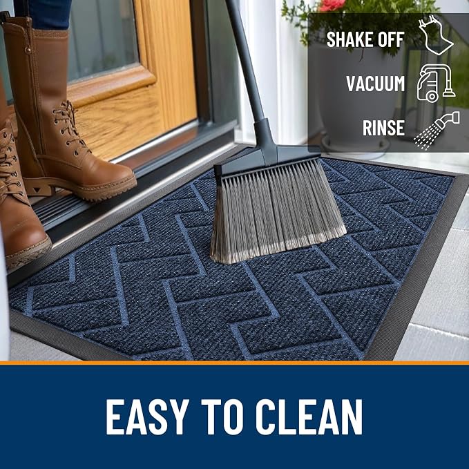 OLANLY Front Door Mat Outside 59x23, All-Season Absorbent Rubber Doormat | Blue, Heavy-Duty, Stain and Fade Resistant, Waterproof Non-Slip Backing, Low-Profile Indoor Outdoor Floor Mat for Entryway
