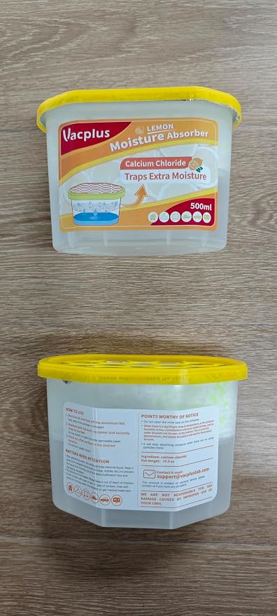 Vacplus Moisture Absorber, 10.5 OZ, Strong Absorption, Lemon Scent | Closet, Bathroom, Car, Odor Eliminator, Dehumidifier Bucket, 6 Pack