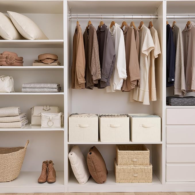 StorageWorks Closet Storage Bins, Beige(NaturWeave Fabric), Extra Large | Closet Organizers and Storage Bins, Shelf Baskets for Clothes Storage, Fabric Storage Bins for Organization