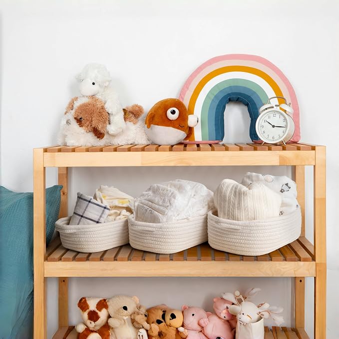 Basket Set for Organizing, Woven Rope Storage Baskets for Shelves | Set of 7, Off White | Small Baskets for Montessori, Baby Nursery, Dog Toy, Bathroom, Closet, Entryway | Cute Organizers