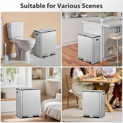 13 Gallon Automatic Kitchen Trash Can with Lid (Double-Pedal Sliver, 16, Gallons)