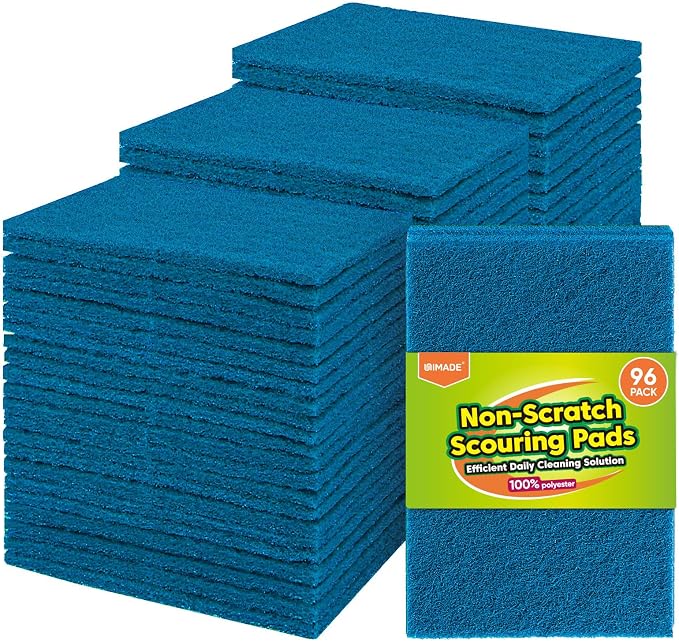 UNIMADE Non-Scratch Scouring Pads, 96Pcs Household Scour Pads | for Kitchen, Garage and Outdoors, Reusable Dish Scrubber Pads for Pan and Metal Grill - Blue
