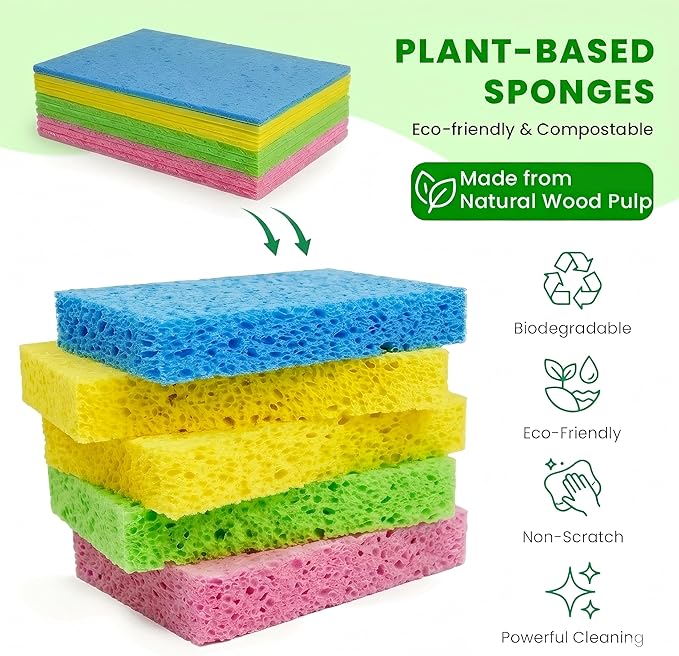 Metflavor Compressed Kitchen Sponges, 12 Count, Thick Pop-up Dish Sponges | Non-Scratch, Biodegradable & Compostable, 5" x 3" x 1"