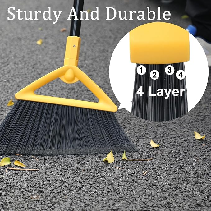 Heavy Duty Yellow Angle Broom with Long Handle - 1 Pack | Versatile Indoor/Outdoor Sweeping, for Courtyard/Garage/Sidewalk/Kitchen/Lobby/Canteen, Durable & Efficient