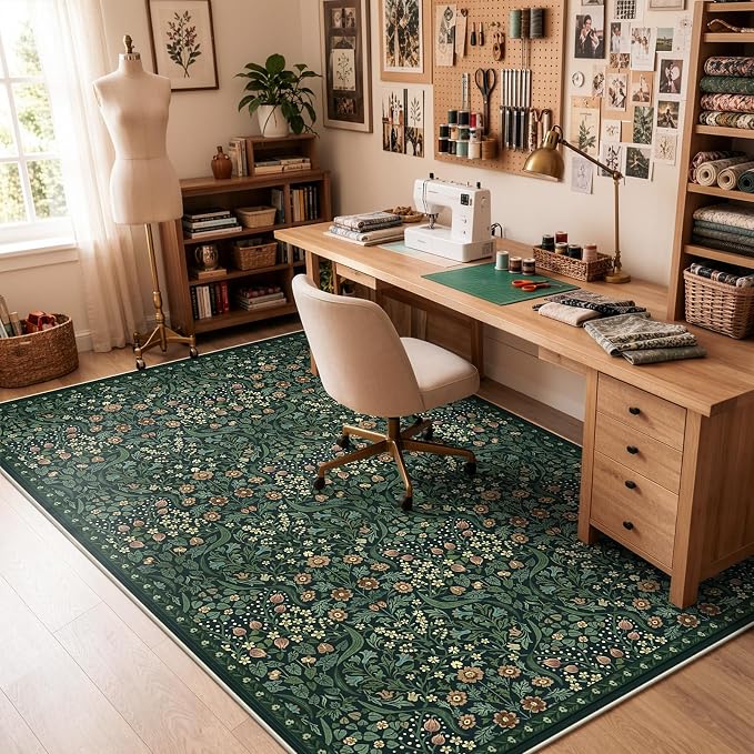 Anidaroel Office Chair Mat for Hardwood Floor/Tile Floor, 5x7 Floral Desk Chair Mat for Hard Floors, Under Desk Rug Protector for Rolling Computer Gaming Chairs, Anti Slip Machine Wash Low Pile Carpet