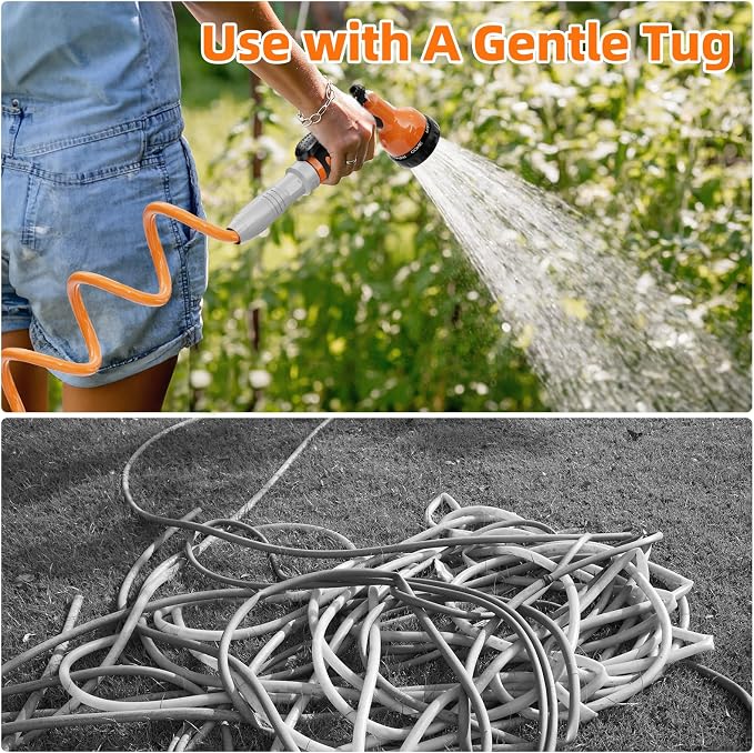 SPECILITE 3/8" Lightweight Coil Garden Hose 100 FT, EVA Flexible Water Hose | Curly Pipe with 6-Pattern Spray Nozzle for Outdoor, Boat, Greenhouse, Yard, Patio, Orange