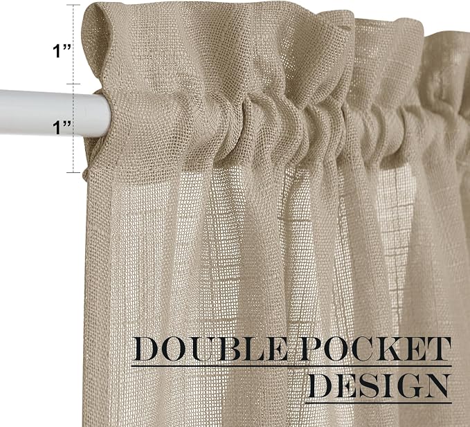 NICETOWN Privacy Sidelight Curtain Short - 40 inches Length Semitransparent Faux Linen Privacy with Enough Light French Door Panel Curtain with Tie Back (Taupe, Sold Individually, 30 inches Wide)
