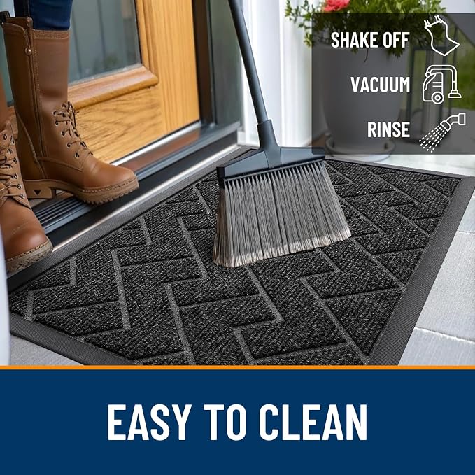 OLANLY Front Door Mat Outside 59x34, All-Season Absorbent Rubber Doormat | Black, Heavy-Duty, Stain and Fade Resistant, Waterproof Non-Slip Backing, Low-Profile Indoor Outdoor Floor Mat for Entryway