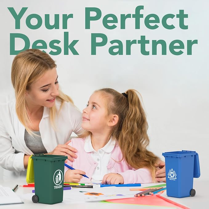 Mini Garbage Trash Pen Holder for Desk | Tiny Recycle Bin Pencil Holder Green & Blue, Pack of 2 | Storage for Pencil & Pen | Office Stationery to Organize the Desk | Ideal for Student Work