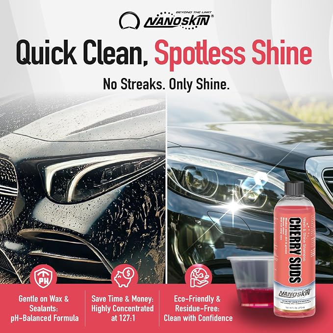 Nanoskin Cherry Scented Suds Car Wash Shampoo Foams, 1 Gallon | Foaming Formula, For Foam Cannon Gun or Bucket, Cars Trucks Motorcycles and RVs