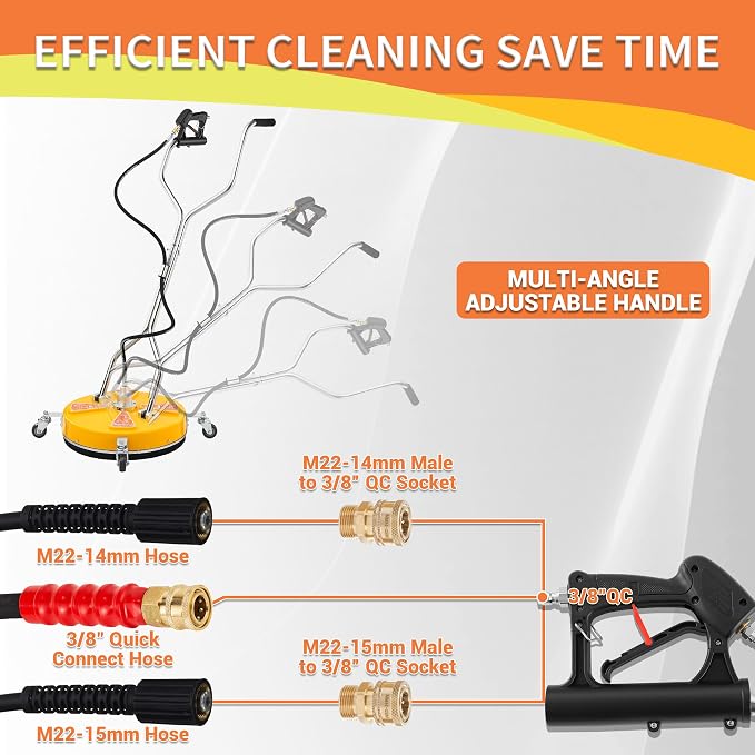 Tool Daily 20" Pressure Washer Surface Cleaner with Dual Handle, 4500PSI | Power Washer Surface Cleaner Attachment with 4 Wheels, Pressure Washer Accessory for Driveway Sidewalk Deck Patio Cleaning