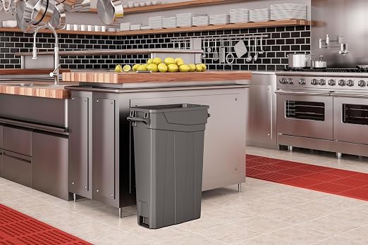 Suncast 23 Gal, Commercial Narrow Trash Can with Handles, Gray, Made in USA