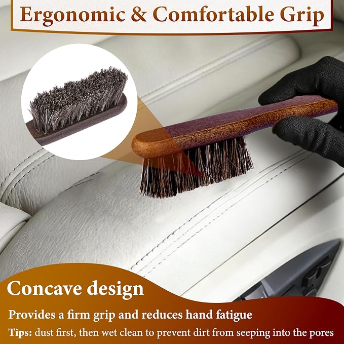 5 PCS Leather Brush Car Detailing, Horse Hair Brush, Car Cleaning Supplies | Car Interior Brush, Carpet Brush for Car Detailing, for Car Accessories Interior, Carpet, Upholstery, Furniture and Shoes