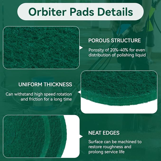 12 Inch Cleaning Orbiter Pads 437.056 for Oreck 550MC Orbiter Floor Machine | Commercial Green Scrubbing Pad, Orbital Buffer Pats for Tile, Hardwood, Marble Floors