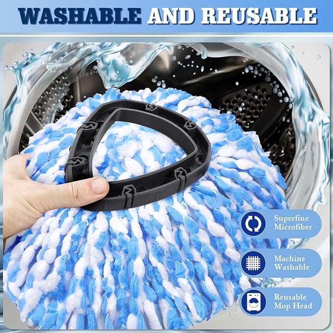 Spin Mop Refills Compatible with OCedar RinseClean 2-Tank System - 6-Piece Set Includes 4 Washable Microfiber Replacement Heads, 1 Base & 1 Small Gray Full Cleaning Brush - Floor Cleaning Accessories