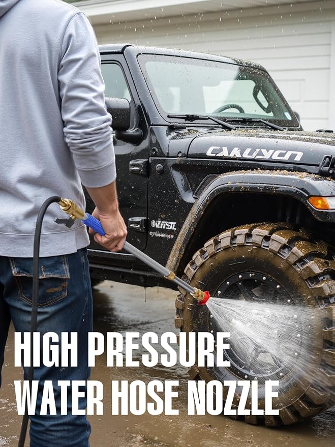 Jet Nozzle High Pressure Hose Nozzle, 18” Hydro Jet Water Hose Nozzle | for Garden Hose with 3 Nozzles & Hose Quick Connectors, Power Washer Wand for Cleaning Patio, Car, Window, Blue