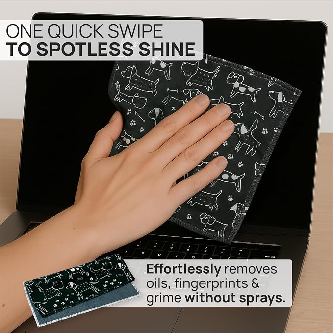 Microfiber Wholesale Quick Cloth Glasses Cleaning Cloths – 8x8 Dogs 1 Pack | with Case | Double-Sided Lens Cleaner for Eyeglasses, Camera, Screens & Glass | Reusable Microfiber Glass Polishing Cloths