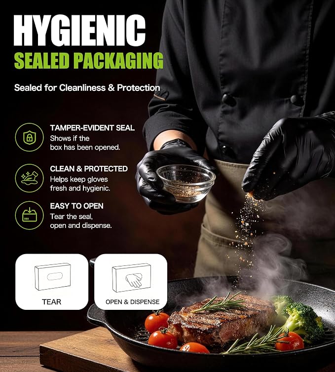 AnTools Food Safe Disposable Nitrile Gloves, Powder-Free, Textured Fingertips, Latex-Free, for Cooking, Food Prep, Cleaning, Pet Care, DIY, Black, Medium