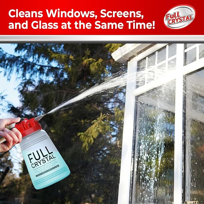 Full Crystal Window Cleaner, Bottle + 16oz Powder, Cleans Up to 20 Windows