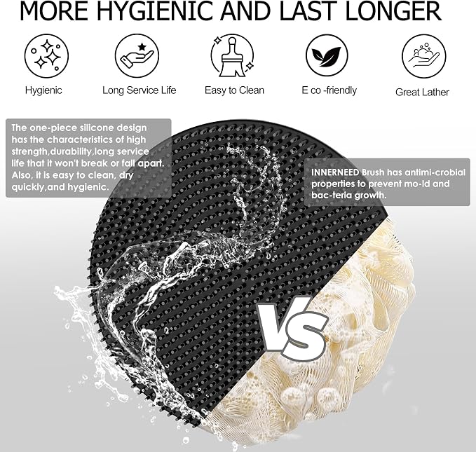 Food-Grade Silicone Body Scrubber with Exfoliating Net Sponge Case, 4pcs | Handheld Bath Cleansing Scrub Shower Brush Set For Women Men, All Skin Types, Deep Clean, Lather Well, INNERNEED