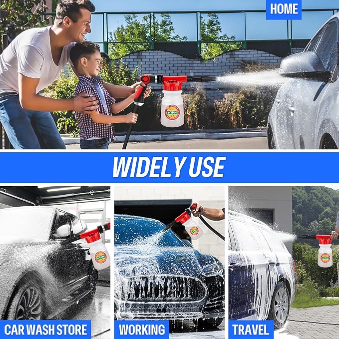 Car Wash Foam Gun/Hose Sprayer, 16 IN 1 Foam Cannon for Car/Garden Cleaning | Adjustable Sprayer with 2.5-6 Bars Foam Blaster, 1L Bottle, Nozzles, Mitten&Towel, 1/2” Quick Connector for Garden Hose