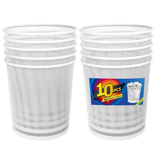 Office Mesh Trash Cans (10-Pack 6 Gal),Open Metal Wire Wastebaskets, Mesh Office Garbage Can, Waste Basket Trash Can for Near Desk,Recycling Garbage Container Bin for Home,School