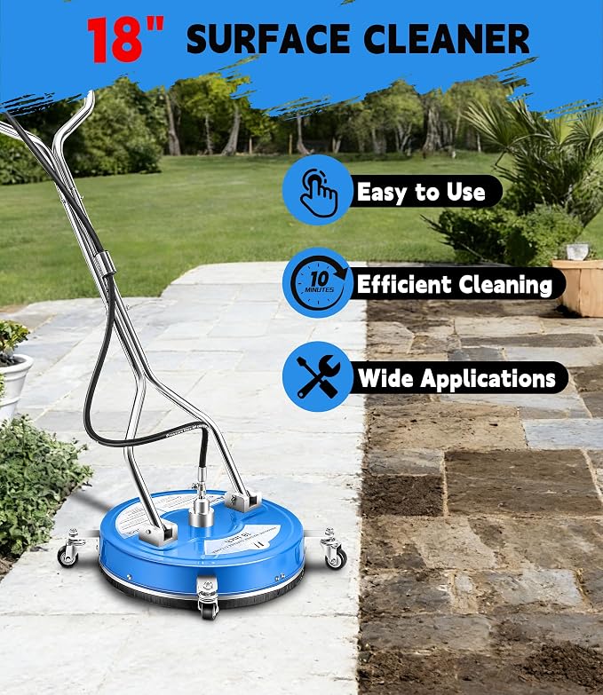 M MINGLE 18” Pressure Washer Surface Cleaner, 4500 PSI | Surface Cleaner Power Washing, Pressure Washer Accessories for Driveways, Concretes, Patios, Sidewalks