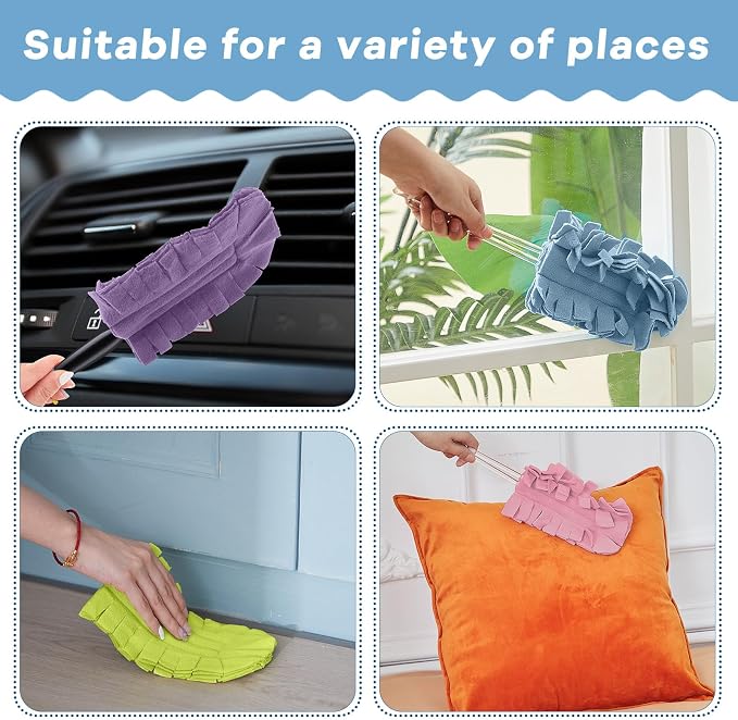 Zubebe 20 Pcs Reusable Duster Refills Fleece,Rainbow Colors | Soft Polyester Fiber Flat Duster Refill Multi Surface Washable Cleaning Pad Tools for Home, Blinds, Car, Pet, Furniture, Fans