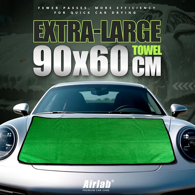 Microfiber Towels Cars Wash Drying Cleaning Cloth, Green & Grey | Thick Plush Auto Detailing Super Absorbent for Interior & Exterior Lint Free, Streak Free, 35 x 24 Inch, Pack of 2
