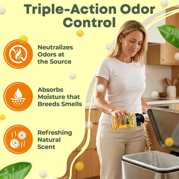 BroFresh Garbage Can Deodorizer, Neutralizes Odor, Absorbs Moisture & Releases Long-Lasting Scent, Safe & Non-Toxic, Trash Can Odor Eliminator (8 oz Twin, Citrus)