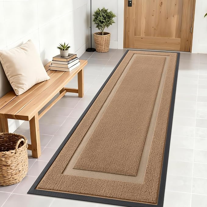 OLANLY Front Door Mat Outside 71x23, All-Season Heavy-Duty Rubber Doormat | Light Brown, Absorbent, Stain Fade Resistant, Waterproof Non-Slip Backing, Low-Profile Indoor Outdoor Floor Mat for Entryway