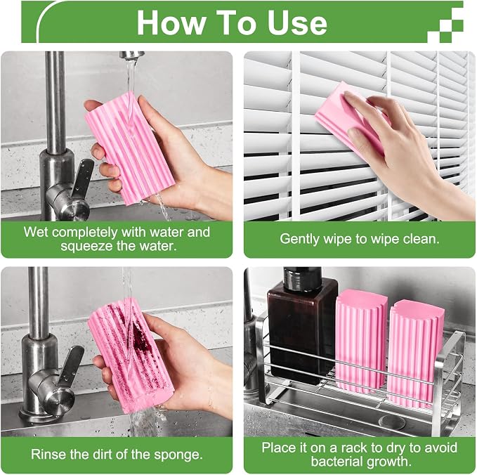 Jeymei Damp Clean Duster Sponge,4Pcs Pink Dust Sponge for Cleaning | Damp Dusting Sponge with Ridges,Baseboard Cleaning Tool,Reusable Wet Duster Sponge,Household Cleaning Sponges for Blinds