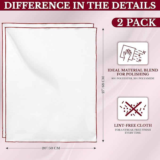 The 2-Pack Premium Microfiber Wine Glass Polishing Cloths, Large Lint-Free Drying Towels for Glasses, Stemware, Glassware, Camera Lenses, 25 Inch X 20 Inch (White, 2 Count)