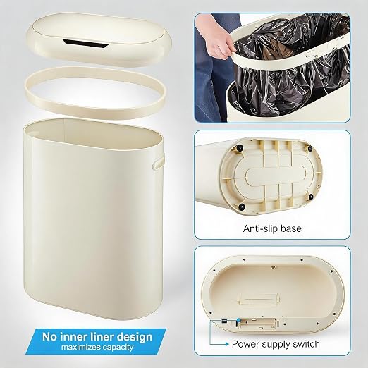 Garvee 13 Gal Sensor Trash Can - Touchless Automatic Kitchen Garbage Bin | Quick-Response Sensor, Ultra-Slim Space-Saving, Quiet Soft-Close Lid, Anti-Slip Bag Ring, Battery-Powered Smart Can