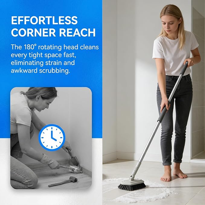 Tile Tub Scrubber Brush with Different Function Cleaning Heads | No Scratch Shower Scrubber for Bathroom Toilet Wall,Bathtub,Sink, and 10 Pack Magic Sponges Eraser